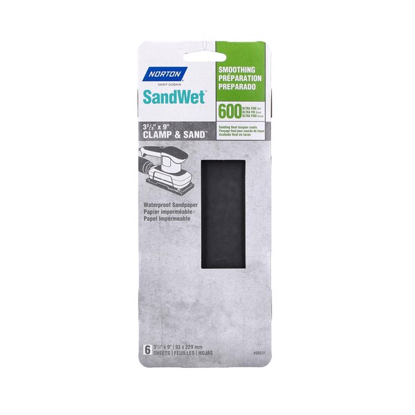 Norton Abrasives Norton SandWet 9 in. L X 3 in. W 600 Grit Silicon Carbide Sanding Sheet 6 pk - 07660768531