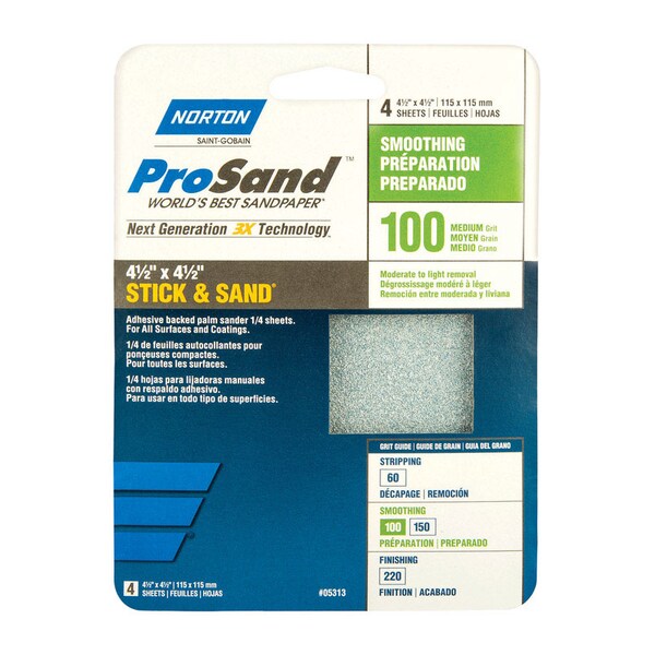 Norton Abrasives Norton ProSand 4-1/2 in. L X 4-1/2 in. W 100 Grit Aluminum Oxide Sanding Sheet 4 pk - 7660768184