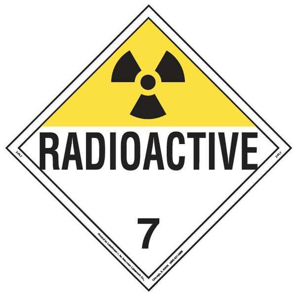 Labelmaster DOT Container Placard, Radioactive, Rigid Vinyl, 10-3/4" W x 10-3/4" H, 10 PK - 19UA21