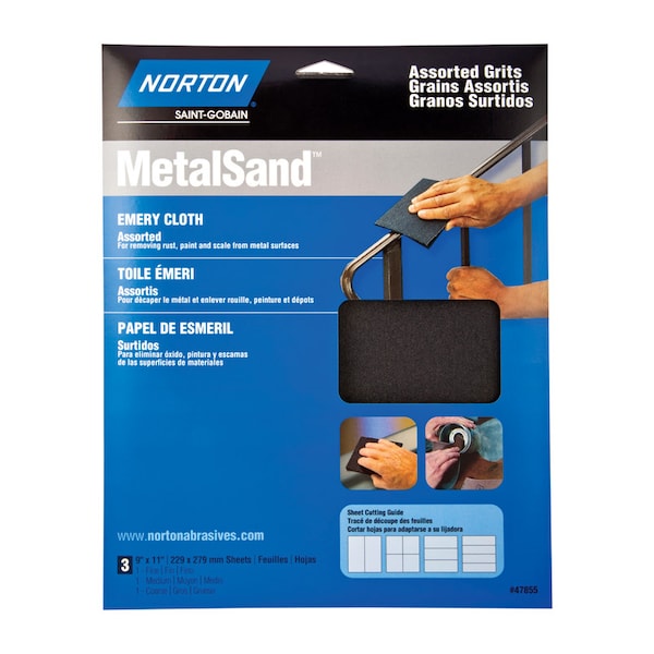 Norton Abrasives Norton MetalSand 11 in. L X 9 in. W Assorted Grit Emery Emery Cloth 3 pk - 7660747855