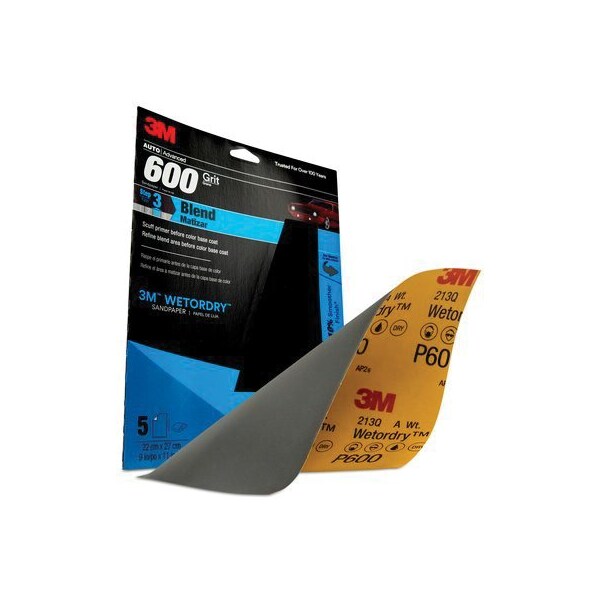3M 3M Wetordry Sandpaper, 32036, 600 Grit, 9 inch x 11 inch, 5PK - 7010328059