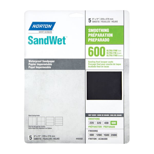 Norton Abrasives Norton SandWet 11 in. L X 9 in. W 600 Grit Aluminum Oxide Waterproof Sandpaper 5 pk - 7660748058