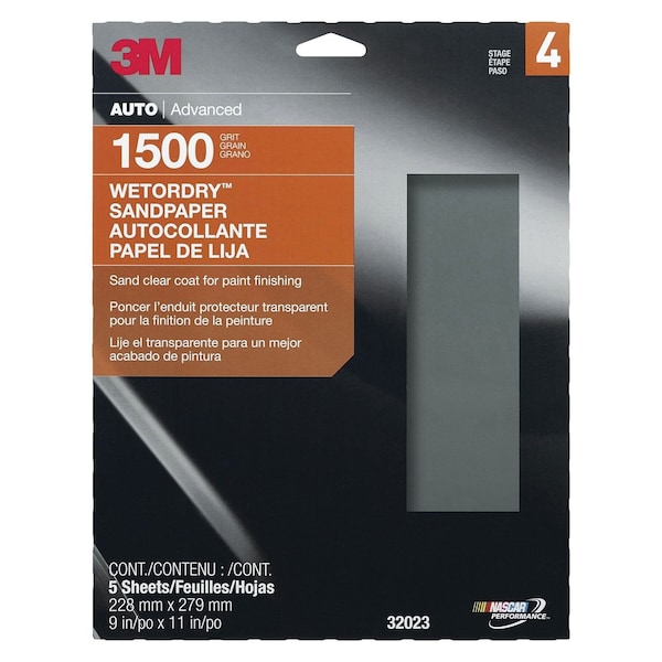 3M 3M Wetordry Sandpaper, 32023, 9 in x 11 in, 1500 grit, 5PK - 7010300639