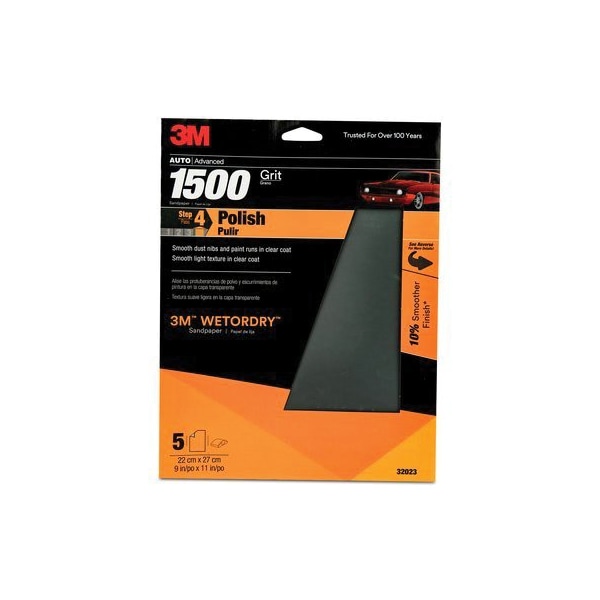 3M 3M Wetordry Sandpaper, 32023, 9 in x 11 in, 1500 grit, 5PK - 7010300639