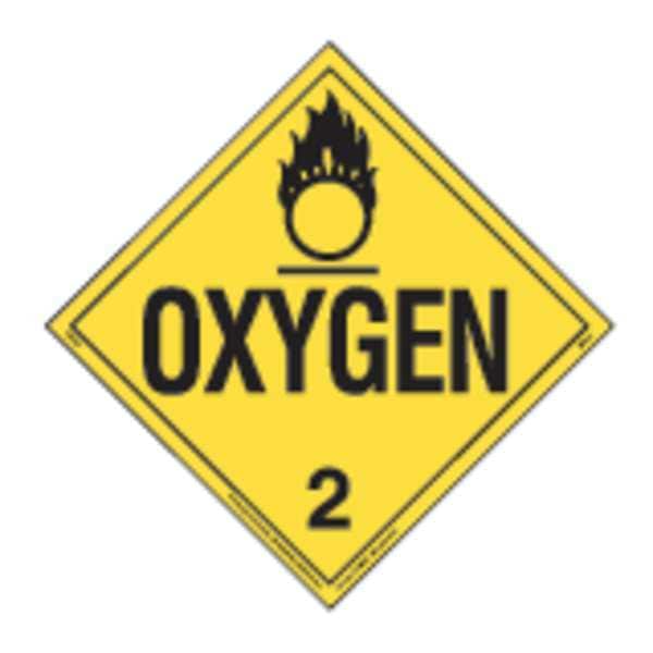 Labelmaster DOT Container Placard, Oxygen, Vinyl, 10-3/4" W x 10-3/4" H - 35ZL63
