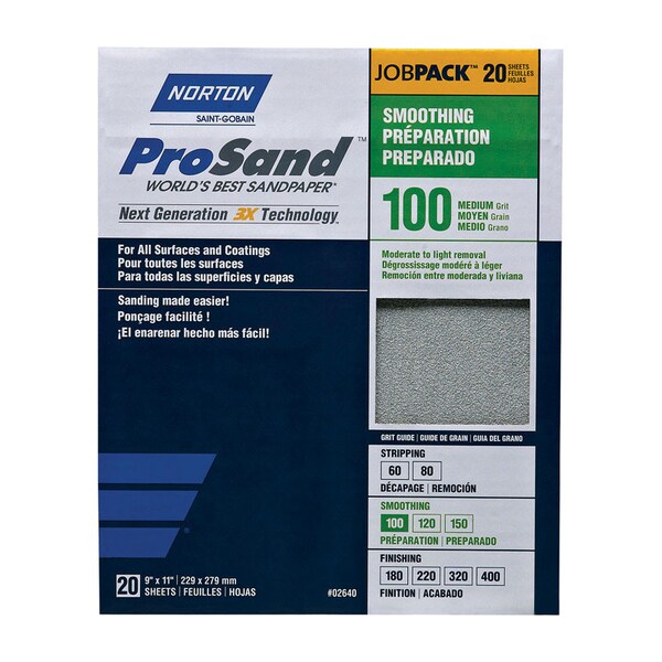 Norton Abrasives Norton ProSand 11 in. L X 9 in. W 100 Grit Aluminum Oxide Sandpaper 20 pk - 7660768173