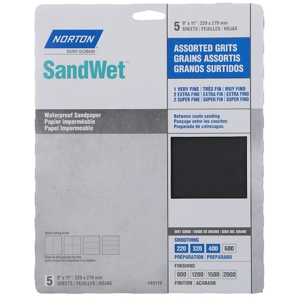 Norton Co Sanding Sheet, 9 in L, 11 in W, 440, 320, 220 Grit, Aluminum Oxide Abrasive - 48110
