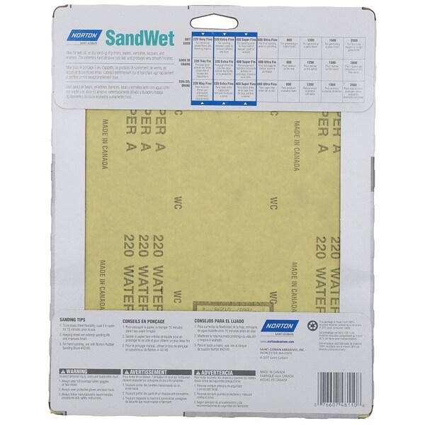 Norton Co Sanding Sheet, 9 in L, 11 in W, 440, 320, 220 Grit, Aluminum Oxide Abrasive - 48110