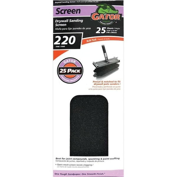 Gator 3300 Sanding Screen, 11 in L, 4-3/8 in W, 220 Grit, Very Fine, Silicone Carbide Abrasive - 4255
