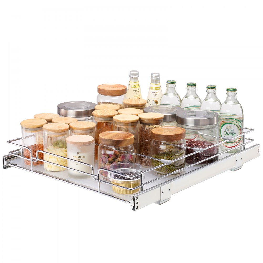 VEVOR 14"W x 21"D Pull Out Cabinet Organizer, Heavy Duty Slide Out Pantry Shelves, Chrome-Plated Steel Roll Out Drawers, Sliding Drawer Storage for Home, Inside Kitchen Cabinet, Bathroom, Under Sink - HG114W21D315H1TT7V0