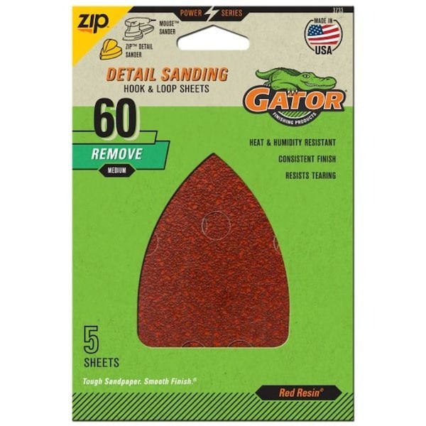 Gator Sanding Sheet, 3-1/2 in W, 5 in L, 60 Grit, Coarse, Aluminum Oxide Abrasive, Paper Backing - 3733