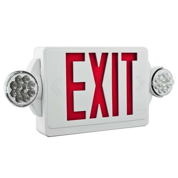 Lithonia Lighting Exit Sign with Emergency Lights, White, 2 Face(s), LED, Universal Mount, Nickel Cadmium - LHQM LED R HO