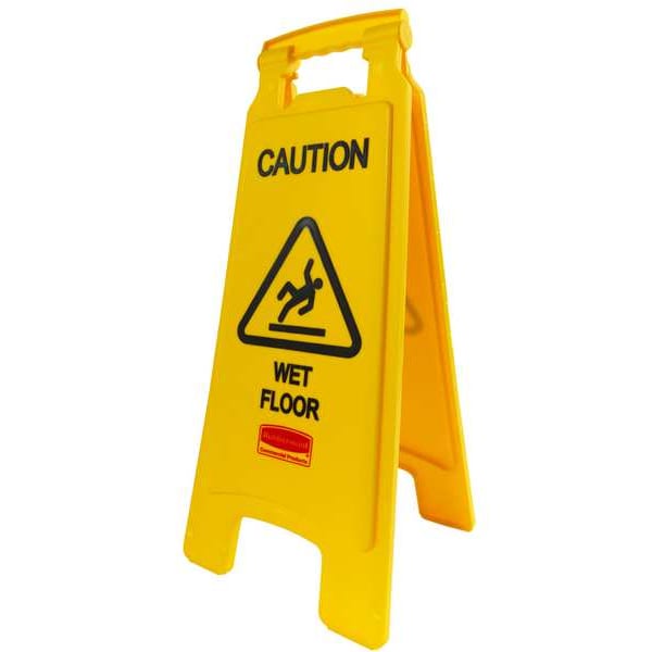 Rubbermaid Commercial Floor Safety Sign, HDPE, Caution Wet Floor, 25 in H, 11 in W, Not Retroflective, Yellow - FG611277YEL