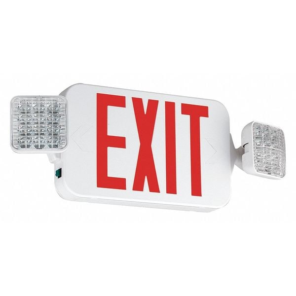 Compass Exit Sign with Emergency Lights, White, 1 or 2 Face(s), LED, Wall/Ceiling Mount, Nickel Cadmium - CCRHOSQ