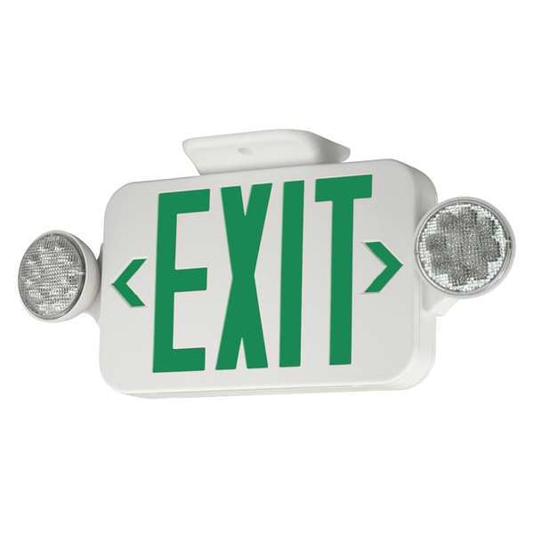 Compass Exit Sign with Emergency Lights, White, 1 or 2 Face(s), LED, Universal Mount, Nickel Cadmium - CCG