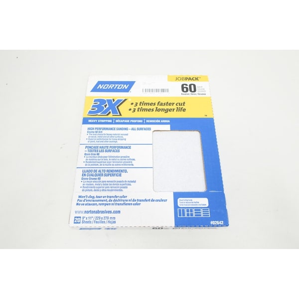 Norton Co 0 BOX OF 20 SANDING SHEET 60GRIT 9IN X 11IN OTHER ABRASIVE - 2642