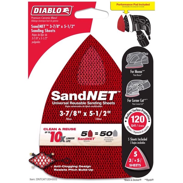 Diablo Diablo SandNet 5-1/2 in. L X 3-7/8 in. W Ceramic Blend 120 Grit Medium Sanding Pad - DNTCAT120H05G