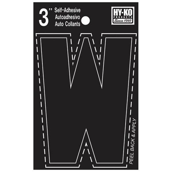 Hy-Ko 30400 Series Die-Cut Letter, Character: W, 3 in H Character, Black Character, Vinyl - 30433