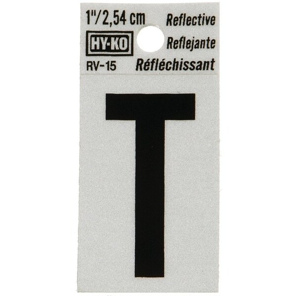 Hy-Ko Reflective Letter, Character: T, 1 in H Character, Black Character, Silver Background, Vinyl - RV-15/T