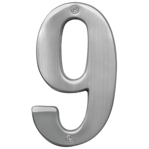 Hy-Ko Prestige Series House Number, Character: 9, 5 in H Character, Nickel Character, Solid Brass - BR-51SN/9