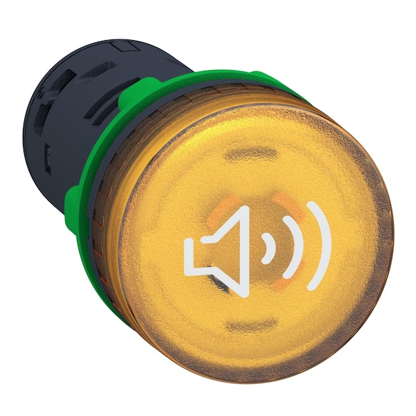 Indicador luminoso Schneider Electric, Harmony XB5, Zumbador iluminado, plástico, amarillo, 22mm, tono continuo o intermitente, 24V AC DC - XB5KS2B8