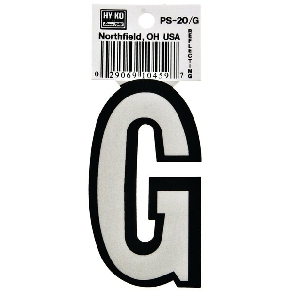 Hy-Ko Reflective Letter, Character: G, 3-1/4 in H Character, Black/White Character, Vinyl - PS-20/G
