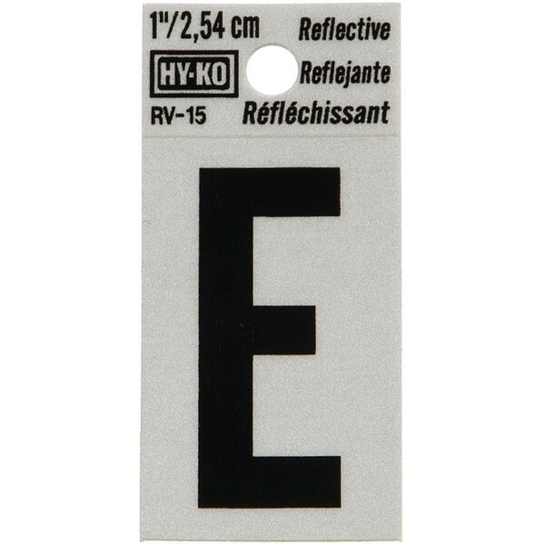 Hy-Ko Reflective Letter, Character: E, 1 in H Character, Black Character, Silver Background, Vinyl - RV-15/E