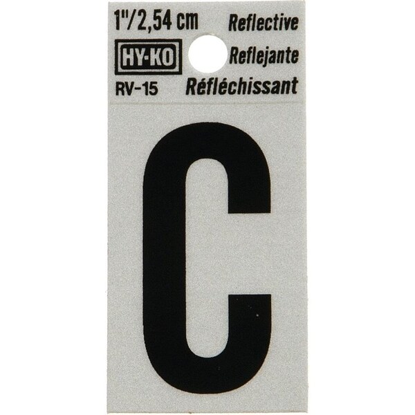 Hy-Ko Reflective Letter, Character: C, 1 in H Character, Black Character, Silver Background, Vinyl - RV-15/C