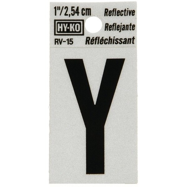 Hy-Ko Reflective Letter, Character: Y, 1 in H Character, Black Character, Silver Background, Vinyl - RV-15/Y