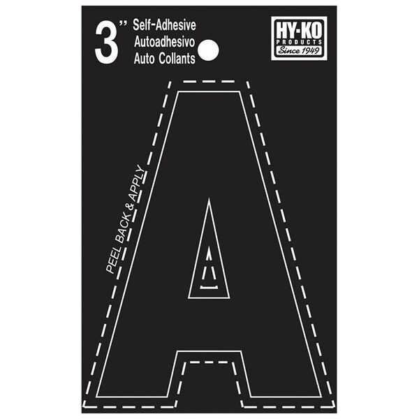 Hy-Ko 30400 Series Die-Cut Letter, Character: A, 3 in H Character, Black Character, Vinyl - 30411