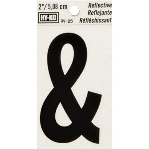 Hy-Ko Reflective Sign, Character: &, 2 in H Character, Black Character, Silver Background, Vinyl - RV-25/&