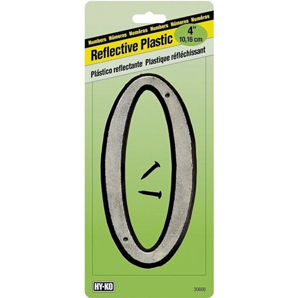 Hy-Ko 30600 Series House Number, Character: 0, 4 in H Character, Black/White Character, Plastic - 30610
