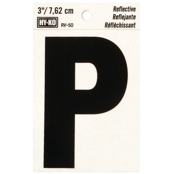 Hy-Ko Reflective Letter, Character: P, 3 in H Character, Black Character, Silver Background, Vinyl - RV-50/P