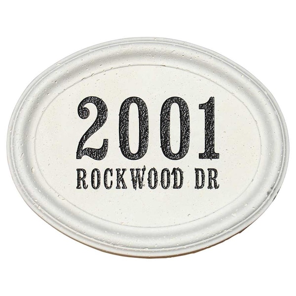 Qualarc 20 in. Engraved Oval Travertine Style Cast Concrete Address Block in Cream Color - CCAB-OVL-TRAV-CRM