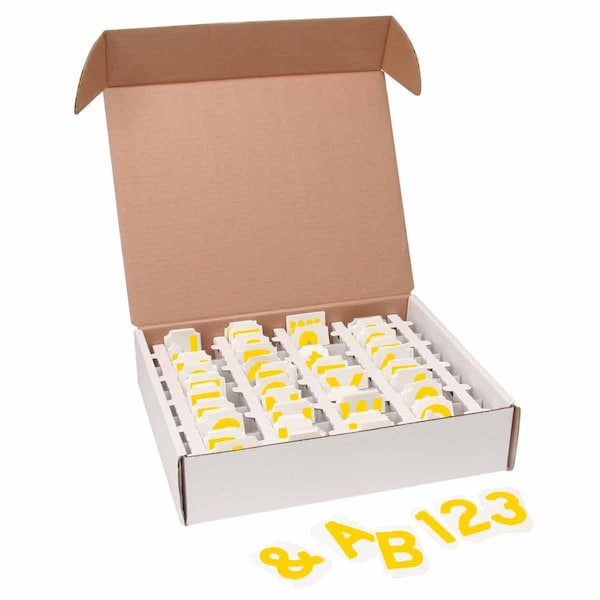Brady Quik-Align Assorted Numbers, Letters & Punctuation 3 in Polyester Lbls Yellow 550 Pieces - 174870