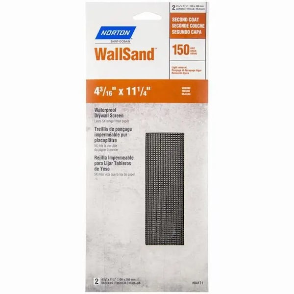 Norton Co 4-3/16" x 11" WallSand Die-Cut Drywall Sanding Screen 150-Grit, PK 2 - 68320
