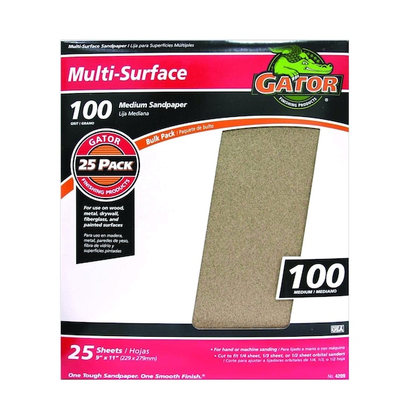 Gator Grit Gator 11 in. L X 9 in. W 100 Grit Aluminum Oxide All Purpose Sandpaper 1 pk - 3264