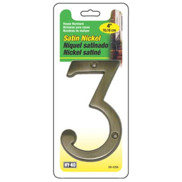 Hy-Ko BR-43SN-3 4 in. Satin Nickel Prestige Series House Number 3 Pack of 3 - 746626