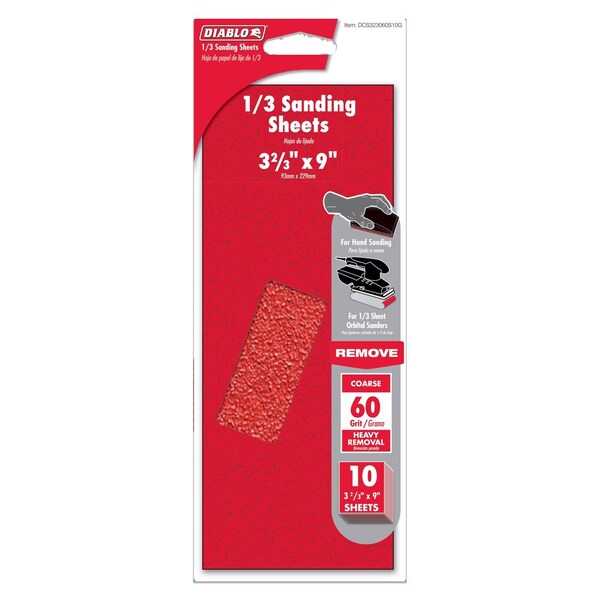 Diablo Diablo 9 in. L X 3-2/3 in. W 80 Grit Aluminum Oxide Sanding Sheet 10 pk - DCS323080S10G