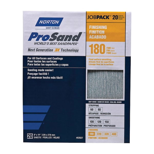Norton Abrasives Norton ProSand 11 in. L X 9 in. W 180 Grit Aluminum Oxide Sandpaper 20 pk - 7660768168