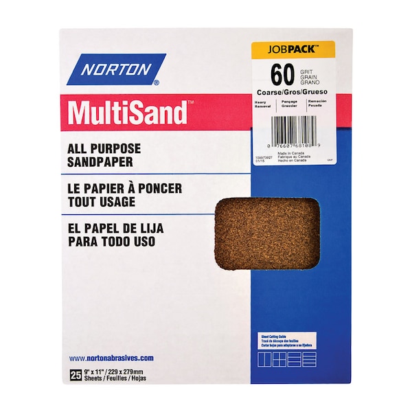 Norton Abrasives Norton MultiSand 11 in. L X 9 in. W 60 Grit Aluminum Oxide All Purpose Sandpaper 25 pk - 07660768108