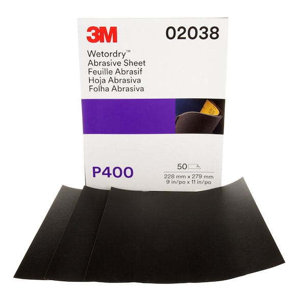 3M Wetordry Sheet, 02038, P400gr, 9"x11i, PK250 - 02038