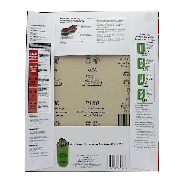 Gator Grit Gator 11 in. L X 9 in. W 180 Grit Aluminum Oxide All Purpose Sandpaper 1 pk - 3261