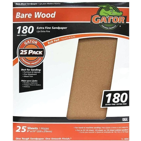 Gator 3273 Sanding Sheet, 11 in L, 9 in W, 180 Grit, Garnet Abrasive - 4224