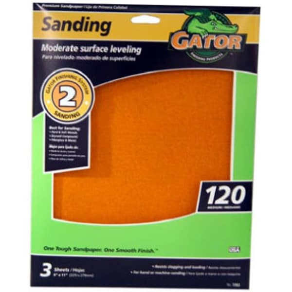 Gator Finishing Ali Industries 7263 9 x 11 in. 120 Grit Sandpaper Sheet; 3 Pack - 839433