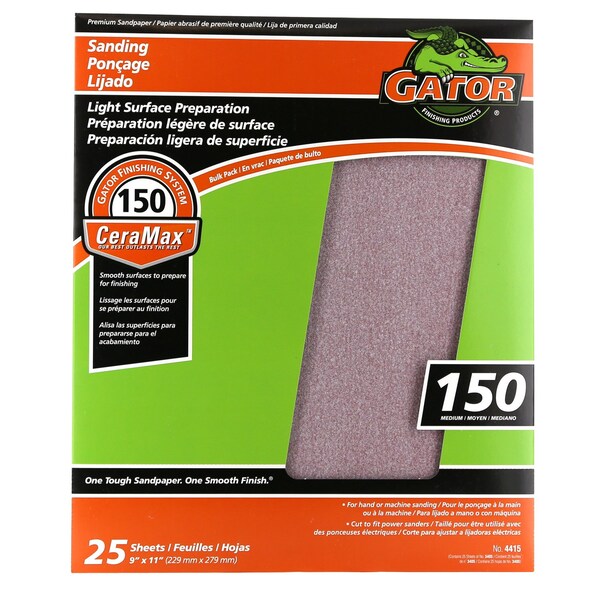 Gator Grit Gator CeraMax 11 in. L X 9 in. W 150 Grit Ceramic Sandpaper 25 pk - 3405