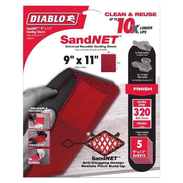 Diablo Diablo SandNet 9 in. L X 11 in. W 320 Grit Ceramic Blend All Purpose Sandpaper 5 pk - DND911320H05G