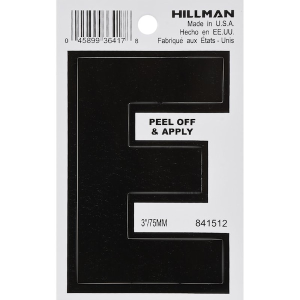 Hillman HILLMAN 3 in. Black Vinyl Self-Adhesive Letter E 1 pc - 841512