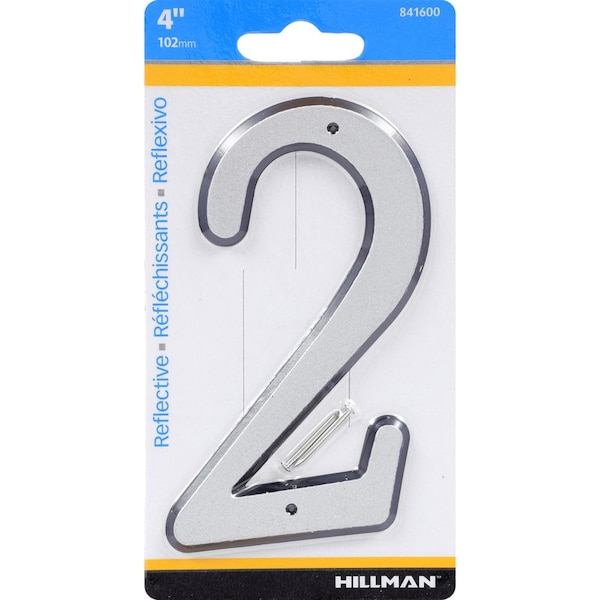 Hillman HILLMAN 4 in. Reflective Silver Plastic Nail-On Number 2 1 pc - 841600