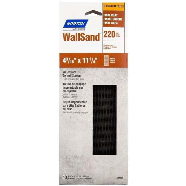 Norton Co Screen Sheet, 1114 in L, 4316 in W, 220 Grit, Very Fine, Silicone Carbide Abrasive, 10Sheet - 21763
